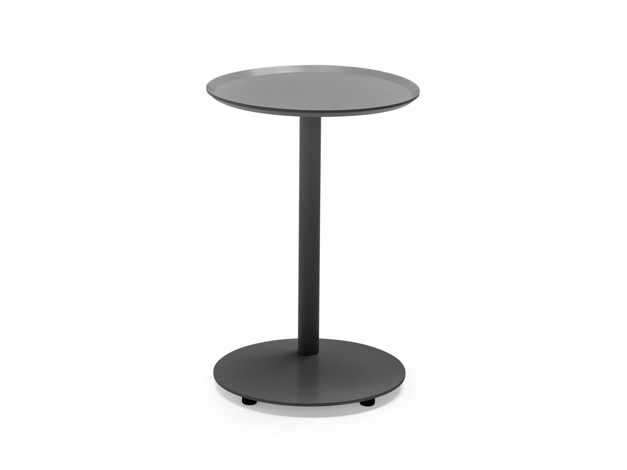 Front view of black metal outdoor side table